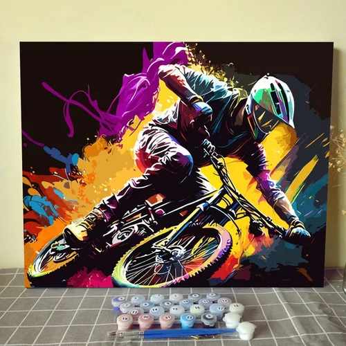 Miniatura 14 de Pintura por números, auto de carreras, kit de pintura al óleo de lienzo colorido para niños y adultos, pintura de dibujo de 16 x 20 pulgadas