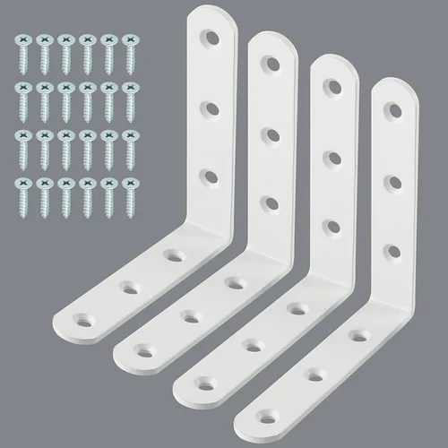Alise 4 soportes en L resistentes, soportes de esquina de 3.2 x 3.2 pulgadas, soportes flotantes blancos para estantes, soportes de montaje en pared