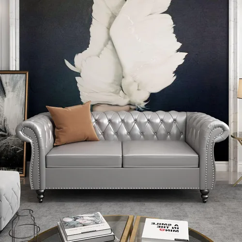 Miniatura 13 de ORRD - Sofá Chesterfield de Terciopelo, Sofá Moderno de Terciopelo con 3 Asientos con Brazos Enrollados y Clavos para Sala de Estar, Dormitorio
