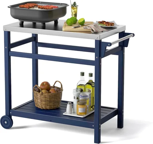 Miniatura 23 de TORVA Carrito de parrilla de preparación al aire libre con mesa de pasivación, carrito de parrilla rodante resistente a los arañazos de alta dureza