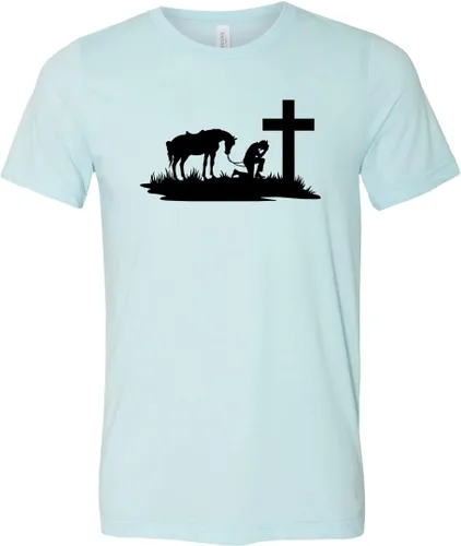 Cowboy with Horse Kneeling Praying at Memorial Cross Shirt, Cowboy Shirt, Horse Shirt, Horse Lover, Cowboy Tee, Wild West Shirts