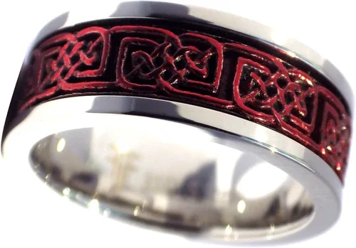 Miniatura 4 de Fantasy Forge Jewelry Anillo giratorio celta rojo para hombre y mujer de acero inoxidable vikingo nórdico antiansiedad tallas 5-17 Metal no precioso