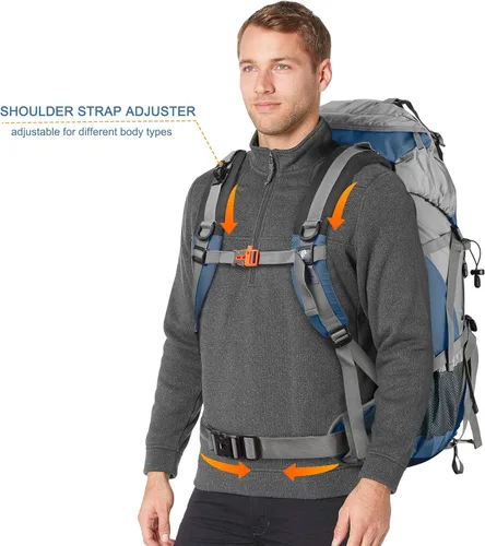 Miniatura 4 de Mochila Loowoko de 50 l para senderismo, impermeable, con cubierta para la lluvia, mochila esencial para acampar, mochila ligera de 45 + 5 litros
