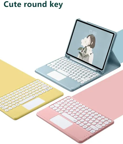 Miniatura 3 de Funda de teclado para Samsung Galaxy Tab A8 de 10.5 pulgadas 2022, teclado táctil de tecla redonda, teclado inalámbrico desmontable magnético Azul