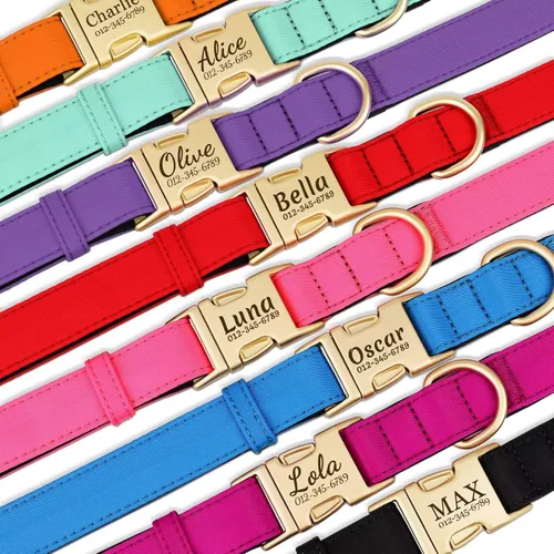 Miniatura 9 de Collar para perro personalizado PET ARTIST, collar para perro rojo personalizado con etiqueta de identificación grabada silenciosa, nylon ligero