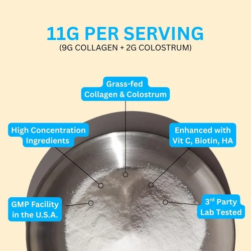 Miniatura 5 de Polvo de péptidos de calostro y colágeno con biotina, ácido hialurónico y vitamina C Salud intestinal e hinchazón, apoyo inmunológico, suplemento