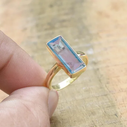 Miniatura 60 de Anillo de plata de ley maciza superpuesta de oro amarillo de 18 quilates para mujer, anillo de compromiso de plata esterlina, juego de bisel