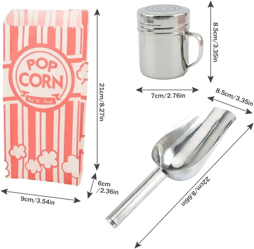 Miniatura 2 de Kit de suministros para máquina de palomitas de maíz, juego de 202 piezas con 200 bolsas de palomitas de maíz de 1 oz, cuchara de acero inoxidable