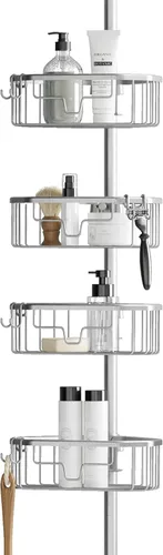 Miniatura 11 de Zenna Home Organizador de esquina con poste de tensión, organizador de ducha ajustable con 4 cestas, organizador de barra de tensión de baño Negro