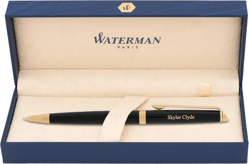 Miniatura 9 de Bolígrafo Waterman Personalizado Bolígrafo de Bola Waterman Hemisphere con Acción de Giro Grabado en Laca Negra Brillante con Ribete Cromado.