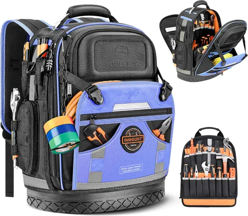 Miniatura 13 de Mochila de herramientas, mochila de herramientas de construcción resistente HVAC para hombres, organizador de herramientas duradero de nivel