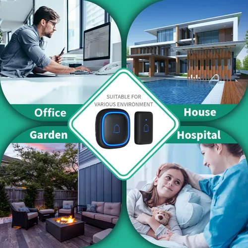 Miniatura 7 de Kits de timbre inalámbrico con 2 receptores IP66, impermeable, 1000 pies, para profesores de aula, con 66 tonos de llamada, 7 niveles de volumen