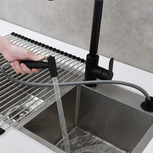 Miniatura 3 de CIENCIA Juego de rociadores laterales para fregadero de cocina, cabezal de pulverización extraíble de acero inoxidable con manguera y soporte, Negro