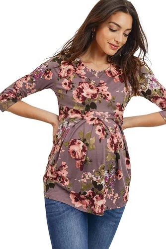 Miniatura 33 de LaClef - Blusa de maternidad para mujer, cuello redondo, manga 3/4, plisada al frente, estilo peplum