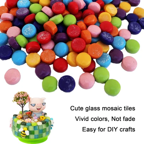 Miniatura 4 de Mosaico redondo de 0.47 pulgadas para manualidades, piezas de mosaico de vidrio de colores surtidos de 7 onzas para suministros de arte, kit de Arco