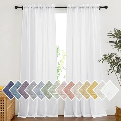 Miniatura 8 de NICETOWN Cortinas traslúcidas cortas para dormitorio, 45 pulgadas de largo, con textura de lino, cortinas semitransparentes de gasa que mantienen