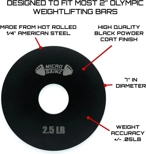 Miniatura 3 de Micro Gainz - Juego de 2 platos de pesas olímpicas de acero, 2.5 libras, 5 libras o 10 libras, juego de platos diseñado para entrenamiento de fuerza