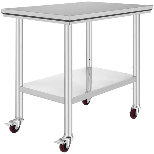 Miniatura 17 de Vevor Mesa de trabajo de acero inoxidable con ruedas de 24 x 12 x 32 pulgadas, mesa de preparación con 4 ruedas, mesa de trabajo resistente