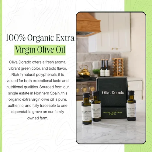 Miniatura 3 de Oliva Dorado Mini botellas de aceite de oliva de vidrio (3.4 fl oz, paquete de 3), aceite de oliva virgen extra orgánico 100% sin refinar y prensado