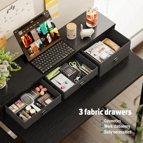 Miniatura 6 de SINPAID Escritorio para computadora de 47 pulgadas con estante para impresora, escritorio de juegos con soporte para monitor y cajones, escritorio
