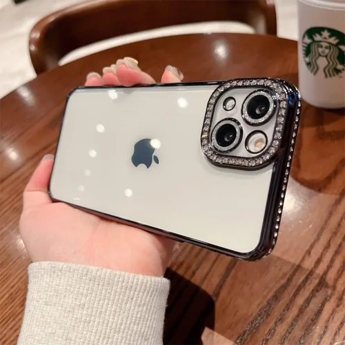 Miniatura 5 de Funda compatible con iPhone 11 Pro Max con protector de lente de cámara de diamante con purpurina, bonita funda de cristal transparente a prueba