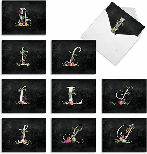 Miniatura 12 de The Best Card Company - 10 tarjetas de notas en blanco surtidas de letra S inicial, papelería personal con monograma floral con sobres a granel de 4