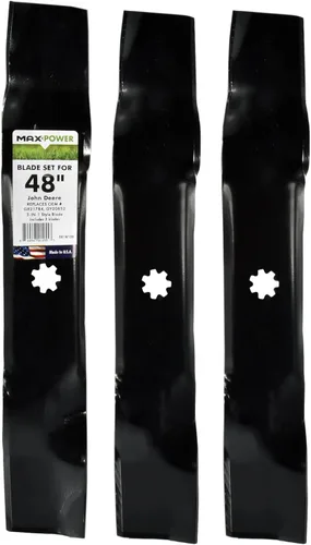 Maxpower 561812B Juego de 3 cuchillas 3-N-1 para corte John Deere de 48 pulgadas, sustituye a AM137757, AM141035, GX21784, GY20852, negro