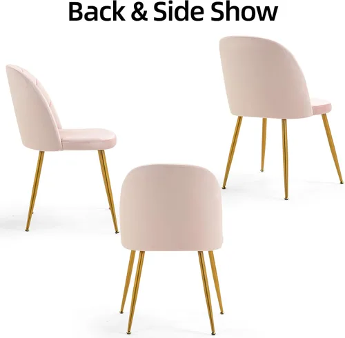 Miniatura 7 de Juego de 4 sillas de comedor de terciopelo, sillas de comedor modernas tapizadas de mediados de siglo, sillas decorativas sin brazos con patas