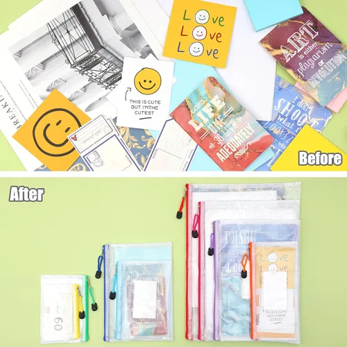 Miniatura 7 de EOOUT 8 bolsas de malla con cremallera, 8 tamaños, bolsas impermeables con cremallera, 8 colores de plástico impermeable para almacenamiento