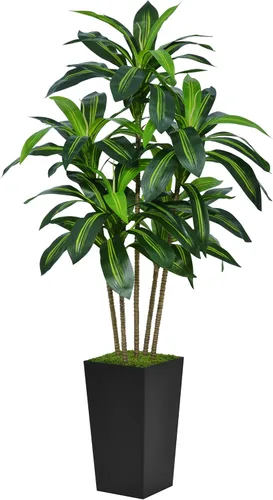 ASTIDY Árbol de Dracaena artificial de 5 pies, árbol sintético con maceta alta negra, planta de suelo de yuca tropical falsa en maceta, árbol de