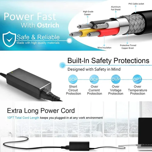 Miniatura 6 de Cargador USB C de 45 W compatible con HP Dell Lenovo Acer Chromebook Asus Samsung Sony Cargador de carga rápida tipo C HP Spectre X360 13 Elite X2