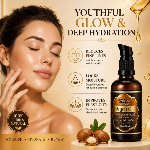 Miniatura 3 de Aceite de argán virgen orgánico Voilave USDA, 4 onzas líquidas Certificado orgánico USDA y ECOCERT, prensado en frío, botella con dispensador