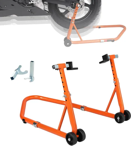 Miniatura 11 de Soporte para rueda delantera y trasera de motocicleta (850 lb), soporte de elevación de brazo oscilante, color negro, U+L