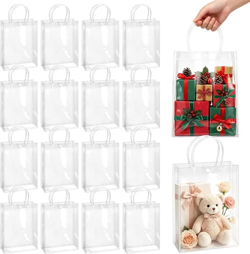 Miniatura 11 de BadenBach 16 bolsas de regalo transparentes con asas, 9.8 x 9.8 x 3.5 pulgadas, bolsa de plástico transparente para fiesta, bolsa de regalo