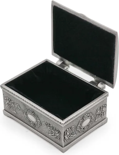 Miniatura 5 de Caja de joyería de metal vintage rectangular pequeña, caja de regalo para niñas, damas y mujeres