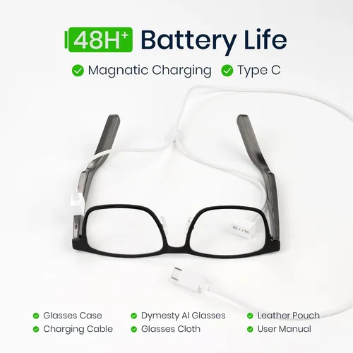 Miniatura 5 de Lentes inteligentes AI con traducción en tiempo real y transcripción de reuniones, marco de titanio, audio Bluetooth de oído abierto, grabación