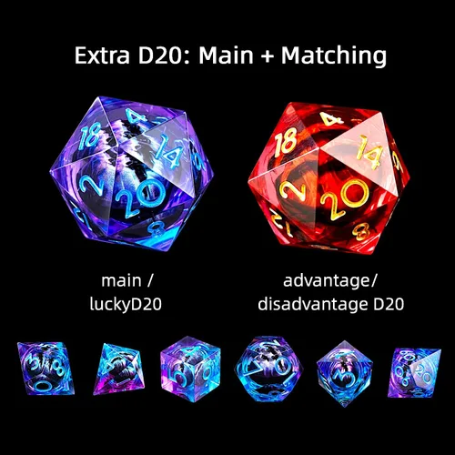 Miniatura 2 de DND Juego de dados de 8 piezas con ojo de dragón extra D20-Beholder's Eye Liquid Core Sharp Edge Resina poliédrica hecha a mano 2 × D20 D4 D6 D8 D10