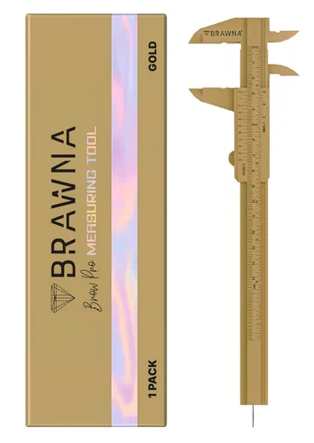 BRAWNA Brow Pro Herramienta de medición – Regla de cejas de doble escala para microblading, cejas y maquilladores – Regla de pinza de cejas de Dorado
