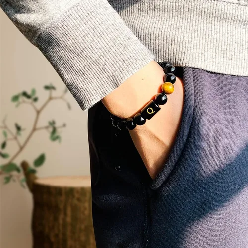 Miniatura 88 de SUMMER LOVE Regalos para el Día del Padre, pulsera con inicial de piedra de ónix negro de 0.394 pulgadas para hombres, pulsera de cuerda trenzada