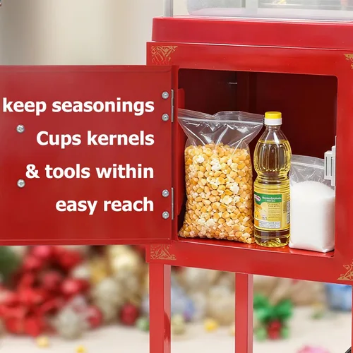 Miniatura 6 de Máquina comercial para palomitas de maíz de 32 oz con carrito - Hervidor de acero inoxidable con ruedas, bandeja calefactora y vidrio templado