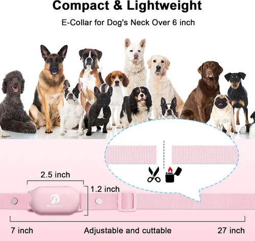 Miniatura 6 de Bousnic Collar de entrenamiento para perros con control remoto, collar de choque de perro de 1000 pies para perros pequeños, medianos y grandes, Rosa