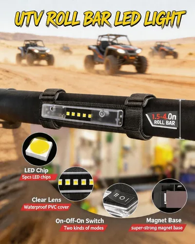 Miniatura 8 de Luz de techo interior para UTV, ANGU-OFFROAD Luz LED universal para montaje en barra antivuelco para luces de cúpula UTV, luces de jaula de utilidad