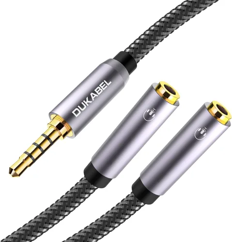 Miniatura 9 de DUKABEL Divisor de auriculares, resistente trenzado y chapado en oro de 0.138 in de audio estéreo en Y, cable divisor en Y de 4 polos macho a 2