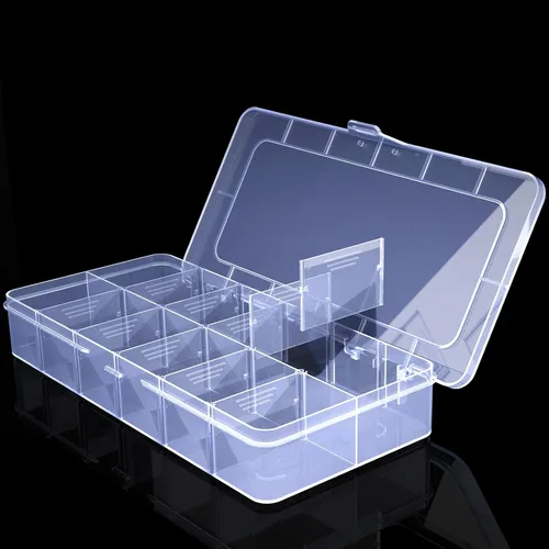 Miniatura 10 de Caja organizadora grande transparente, caja organizadora de 12 rejillas con divisores extraíbles para joyas, almacenamiento de cuentas, contenedor