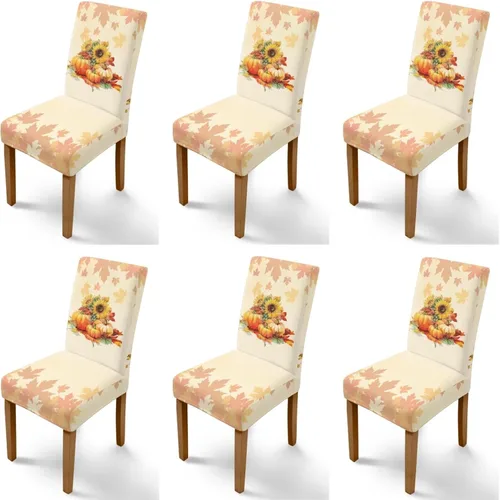 Miniatura 41 de Rnyleeg Thanksgiving Chair Covers for Living Room No Arms Turkey Pumpkin Stretch Dining Chair Covers Set of 6 Soft Washable Kitchen Chair Protector
