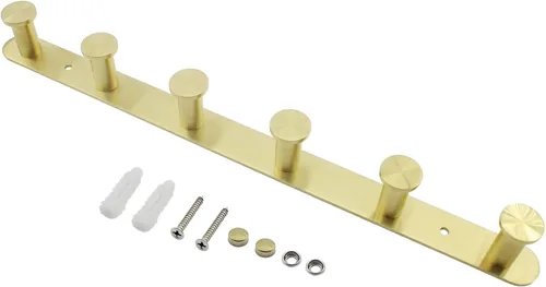 Miniatura 3 de Perchero montado en la pared, ganchos de acero inoxidable, perchero colgante de entrada resistente, riel de gancho multiusos con 6 ganchos para Oro