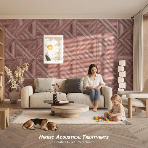 Miniatura 6 de Paneles de pared acústicos, paquete de 6 paneles de 72 x 48 pulgadas con textura de madera 3D, paneles de arte autoadhesivos decorativos