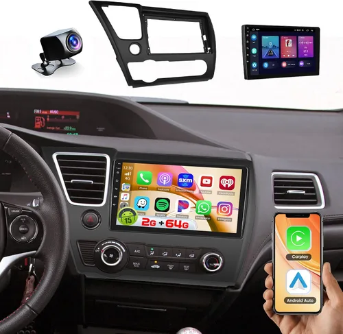 [2+64 GB] Hikity para Honda Civic 2013-2017 Android estéreo de coche con Apple Carplay Android Auto, pantalla táctil de 9 pulgadas, radio de coche