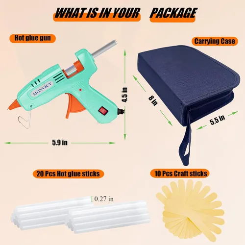 Miniatura 4 de Kit de pistola de silicón caliente MONVICT, pistola de silicón mini con estuche de transporte, 20 barras de silicón premium, 10 palos de silicón Cian