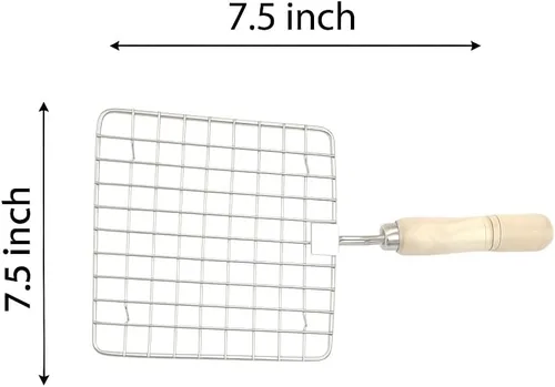 Miniatura 2 de Papad Jali - Asador de alambre de acero inoxidable Papad Jali, parrilla de asado multifuncional con mango redondo de madera (7.5 pulgadas)